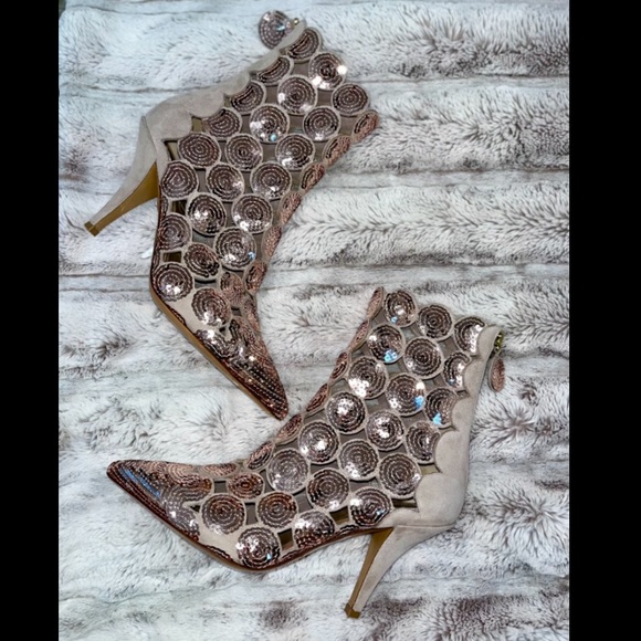 NIB❗️Valentino Garavanti Poutre Suede & Sequin Ankle Booties - Picture 4 of 10